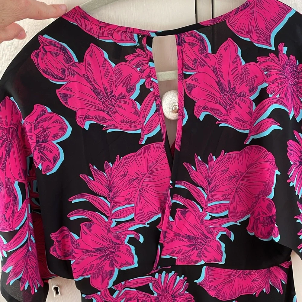 MONTEAU LOS ANGELES Floral Pink and Black Maxi Wrap Dress Large